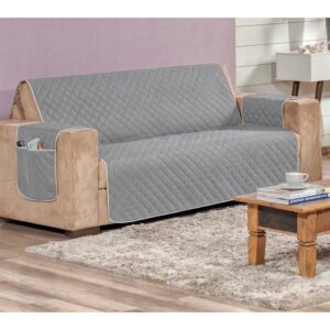 Protetor Sofá 4 Lugares Impermeável Dupla Face Cinza/Preto