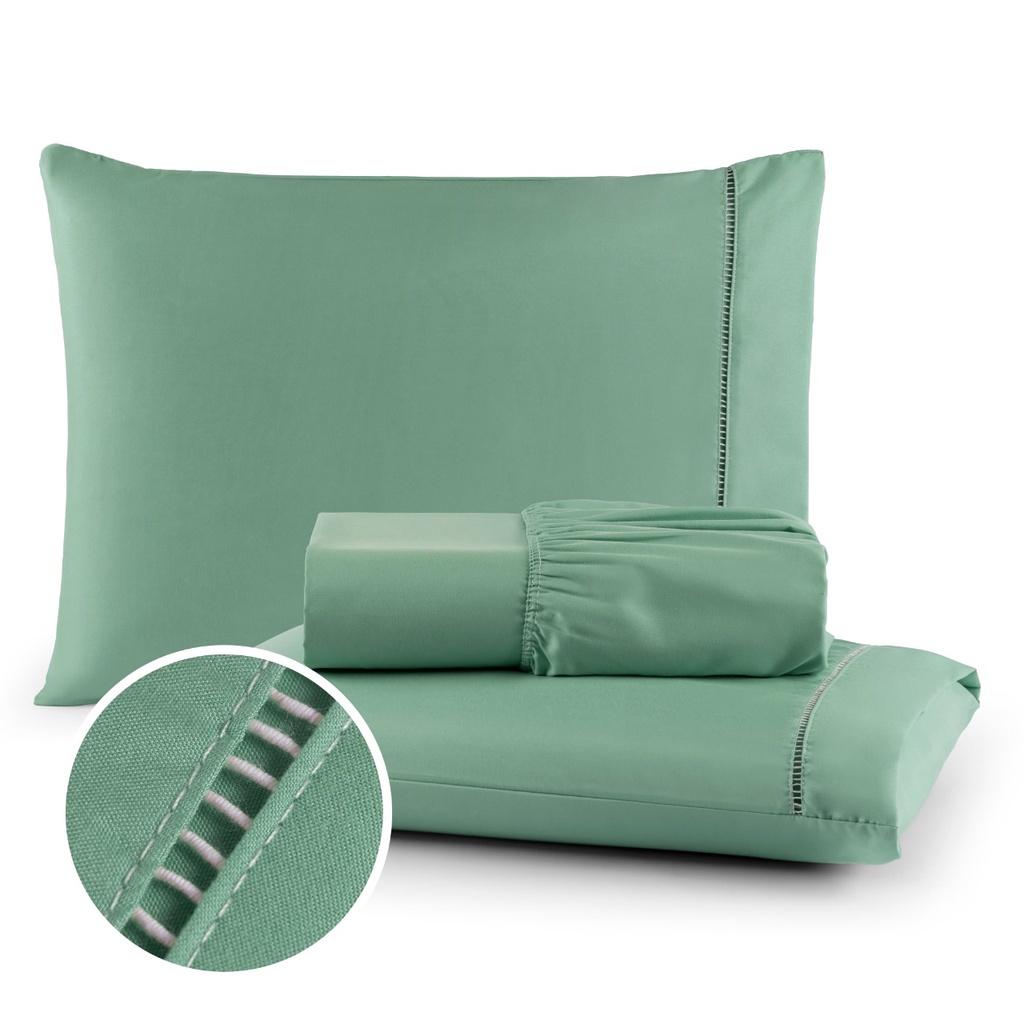 Kit Lencol Casal Queen Extra Macio 400 Fios Micropercal Com Ponto Palito