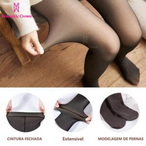 ROMANTIC CROWN Meia-Calça Térmica Forrada Peluciada Translúcida De Lã Quente Feminina Para Inverno
