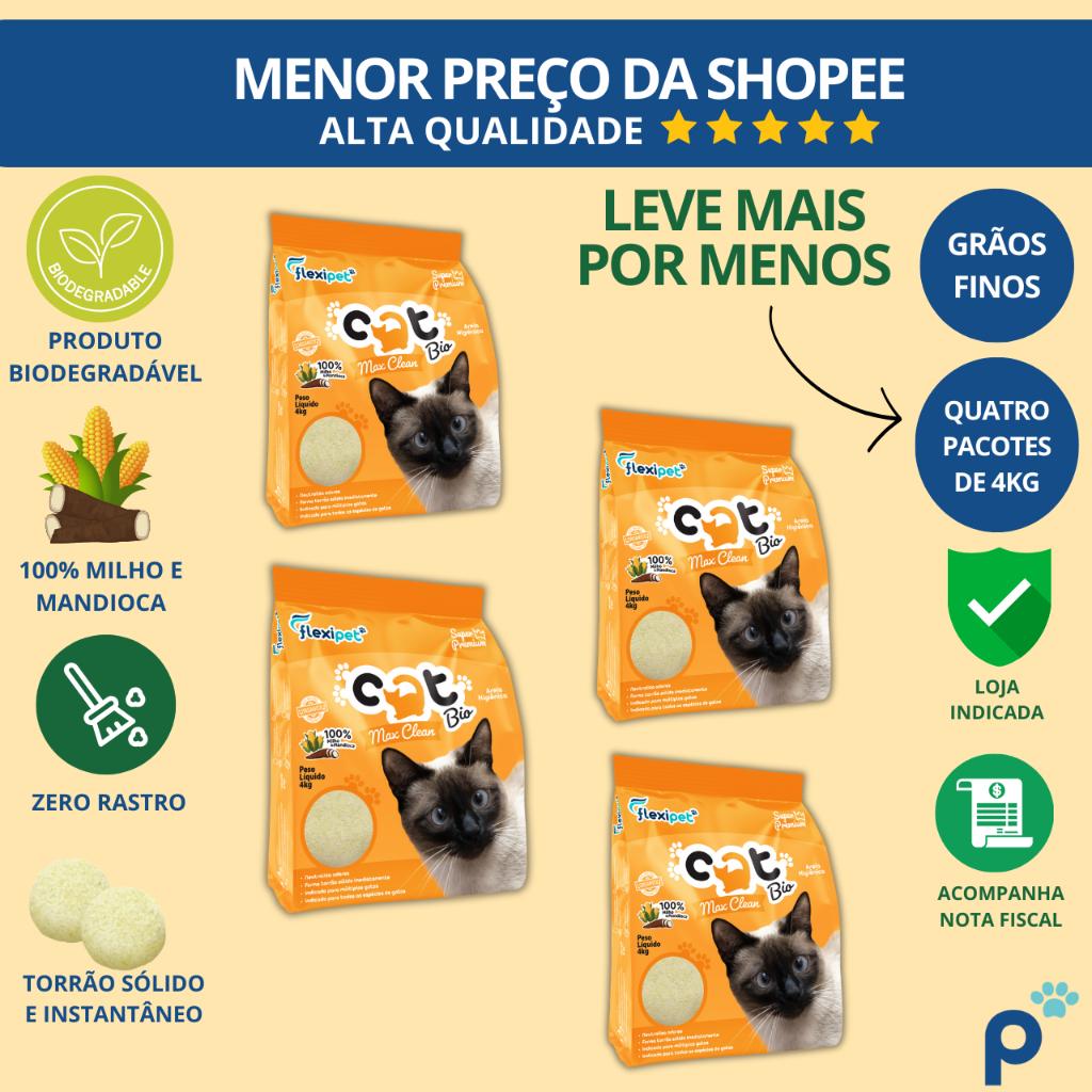 Areia Higiênica Biodegradável Catbio 16 Kg (4 pacotes de 4 kg) - Max Clean - Grãos Finos