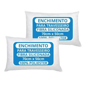 Kit 2 Travesseiro Firme Alto Impermeavel 70x50cm Antialergico Fibra Siliconada Extra Macio Enchimento Refil Silicone