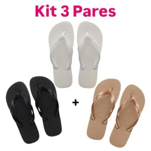 Kit 3 Pares Chinelo Havaianas Feminino Confortável Lançamento Verão Macio Sandália