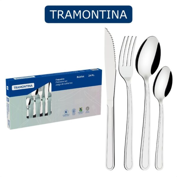 Kit Conjunto Jogo De Talheres Búzios 24 Peças Aço Inox Faqueiro Tramontina