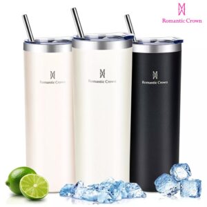 ROMANTIC CROWN Copo Térmico Inox 600ml com Tampa Hermética e Canudo Anti Vazamento de Aço Inoxidável