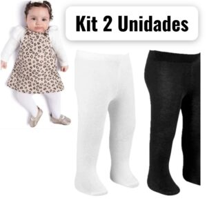 Kit 2 Pares De Meia Calça Para Bebês Infantil Para Inverno Quentinhas Algodão Preto e Branco