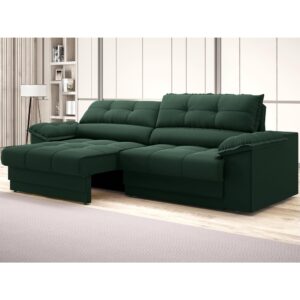 Sofá com Carregador USB Retrátil Reclinável Mimo 2,30m Velosuede Verde - NETSOFAS