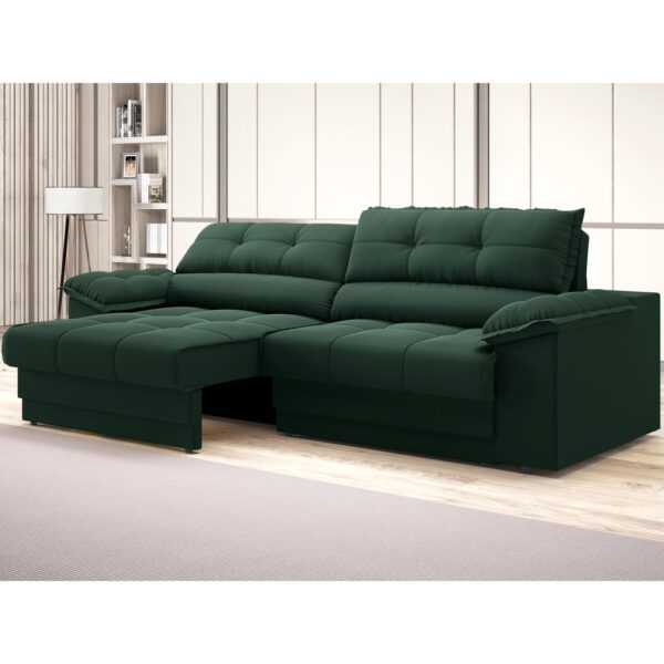 Sofá com Carregador USB Retrátil Reclinável Mimo 2,30m Velosuede Verde - NETSOFAS