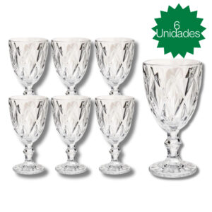 Jogo 6 Taça Diamante Copo Vidro Transparente Bico De Jaca 330ml