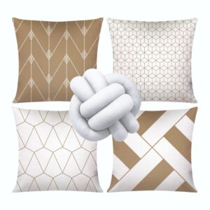 Kit c/ 04 Capas de Almofada Modernas Decorativas 45x45 + 1 Almofada de Nó - Geométrica Nude
