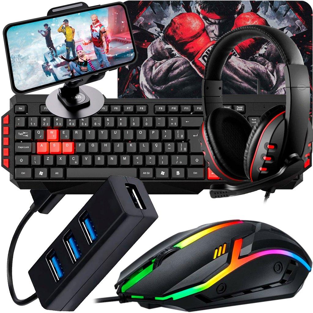 Kit Gamer Completo Celular com Headset, Teclado, Mouse e Hub USB | Tipo C ou V8