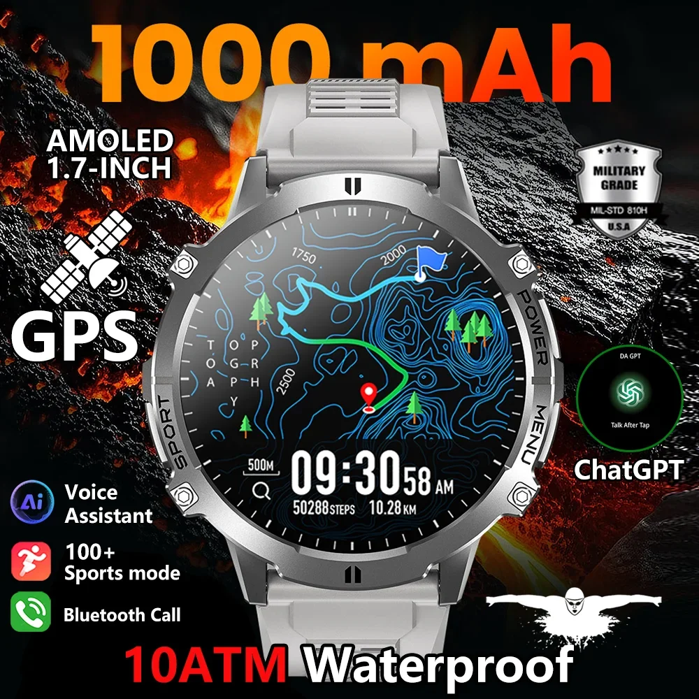 2026 tanque militar x3 relógio inteligente masculino 1.73 "tela amoled 5atm à prova dwaterproof água 1000mah bateria gps esportes pista de fitness relógios inteligentes