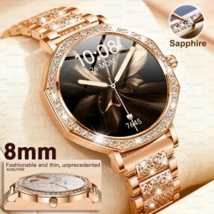 2025 nova moda feminina smartwatch moldura de diamante hd tela amoled bluetooth chamada monitoramento saúde à prova dwaterproof água relógio inteligente presente