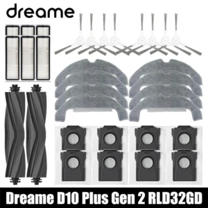 Acessórios para Aspirador Robô Dreame D10 Plus Gen 2 RLD32GD: Escova Principal, Escova Lateral, Filtro HEPA, Panos de Limpeza, Saco de Poeira, Peças de Reposição