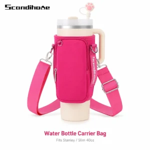 Bolsa para Garrafa de Água de 40oz com Bolso para Celular, Alça de Ombro Ajustável, Suporte para Copo Térmico, Estojo para Copo Stanley