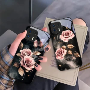 Borboleta amor rosa rosa para motorola moto g14 24 34 35 45 54 55 75 84 85 stylus edge 30 40 neo 50 ultra play capa de telefone de vidro