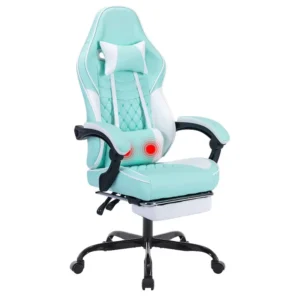 Cadeira Gamer com Massagem, Cadeira Ergonômica para PC com Descanso para os Pés, Apoio Confortável para Cabeça e Suporte Lombar
