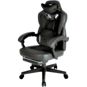 Cadeira de Escritório Ergonômica Reclinável com Apoio para os Pés e Suporte Lombar para Adultos de Maior Peso, Cadeira Gamer com Tela Acolchoada (Preta)
