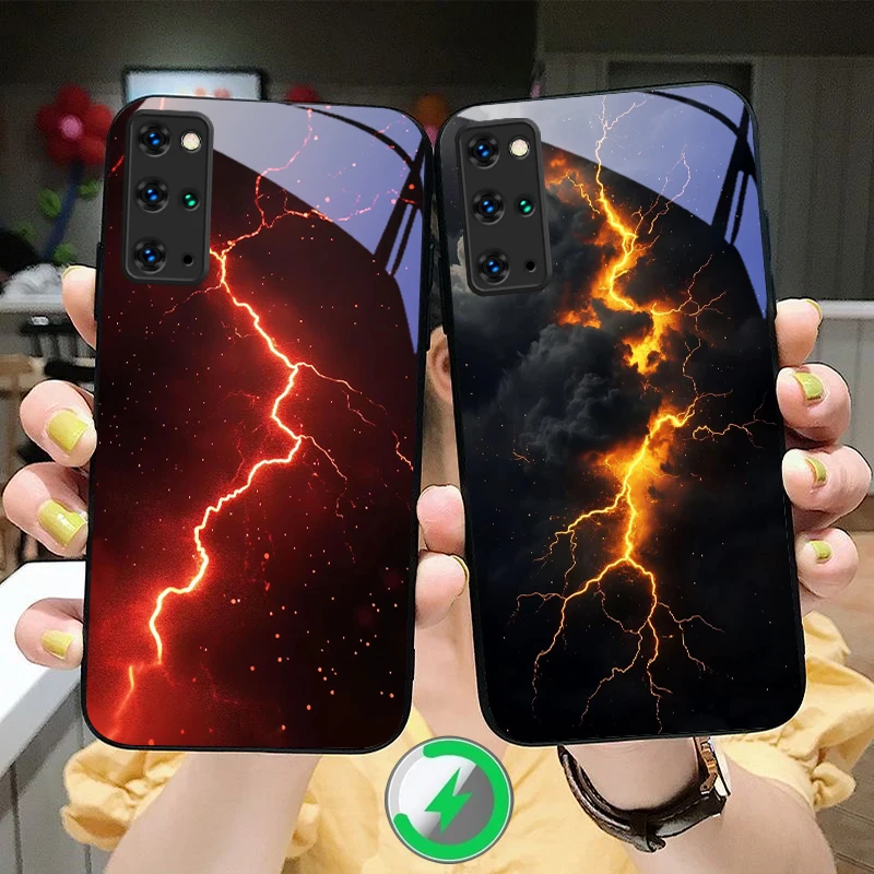 Capa de Celular de Vidro Magsafe com Design Relâmpago Vermelho Misterioso para Samsung S25 S26 S20 Ultra S21 Pro S22 Plus S23 FE S24 Ultra S25 Edge