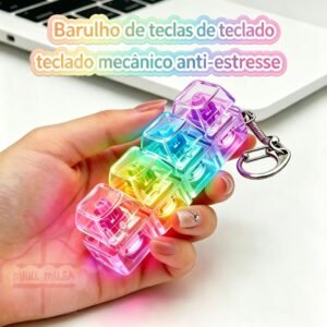 Chaveiro Anti-Stress Teclado Mecânico 4 Teclas com Som - Alívio de Ansiedade, Ideal para Escritório e Estudos