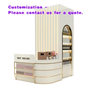 Expositor de Cuidados com a Pele e Maquiagem Personalizado com Iluminação LED, Prateleira de Gondola de Madeira Personalizável para Supermercado/Cosméticos
