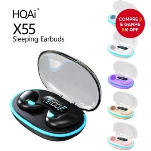HQAi X55 Fones De Ouvido Para Dormir Bluetooth 5.3 Sem Fio HiFi Estéreo Com Cancelamento De Ruído À Prova D'água Fone Es