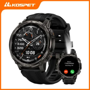 KOSPET TANK T4C Smartwatch Masculino para atividades ao ar livre, relógio robusto com lanterna, GPS de banda dupla, à prova d'água 50M, rastreador de fitness e saúde