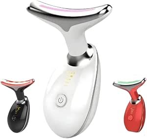 Massageador Facial LED 3 Cores com EMS e Aquecimento – Fototerapia Anti-Idade, Lifting, Redução de Rugas e Papada, Bivolt Recarregável (BRANCO)