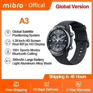 Mibro A3 Smartwatch Design super leve Posicionamento GPS Chamada Bluetooth Ecrã de 1,39'' Monitor de saúde Relógio desportivo para homens e mulheres
