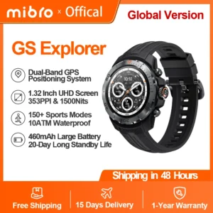 Mibro GS Explorer Smartwatch Rugged Military Grade 1.32Inch UHD Tela Altímetro Barômetro Compass GPS Posicionamento 10ATM Impermeável Longo Standby 150 Modos Esportivos Relógio Inteligente para Homens
