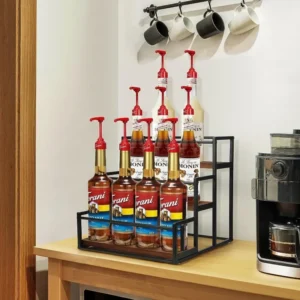 Rack de vinho de mesa elegante, organizador de garrafa de café, rack de armazenamento de vinho de uva para xarope, tempero, cozinha, sala de jantar