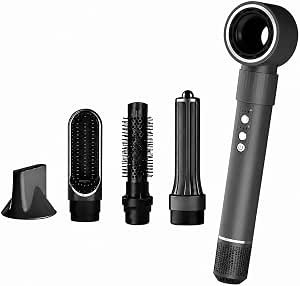 Secador de Cabelo 5 em 1 Conjunto, Escova Secador Velocidade 110000 Rpm | Kit Modelador Liso e Cacheado com Bocal Magnético 220Volt, Secador 5 Ferramentas em 1 (Preto)