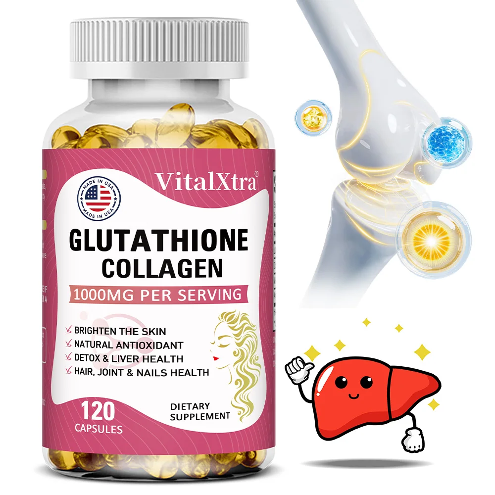 Suplemento de Glutationa - Contiene Colágeno, Antioxidantes Naturais, Desintoxicação e Saúde do Fígado, Apoia Cabelo Saudável, Articulações e Unhas