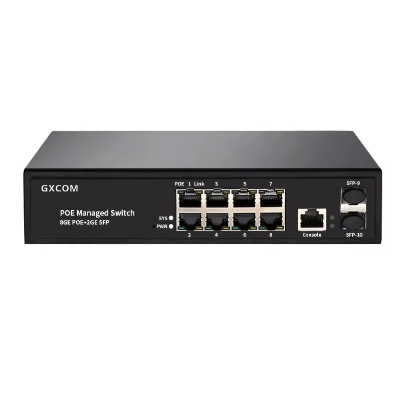 Switch Ethernet Gerenciado Gigabit L2 L3 OEM ODM PoE+ OpenWrt IPv6 de 8 Portas com SFP para Câmera de Segurança