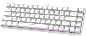 Teclado Mecânico com Fio A1802, Gamer Switch Red Vermelho 68 Teclas Semi 65%, Iluminação RGB com 17 Modos, Hot-Swap, Teclas Anti-Ghosting, Branco White