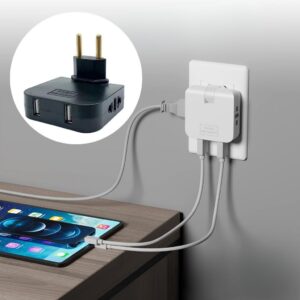 Tomada Adaptador Benjamin Dobrável 10A com 2 Entradas Tomada e Duplo USB 10A