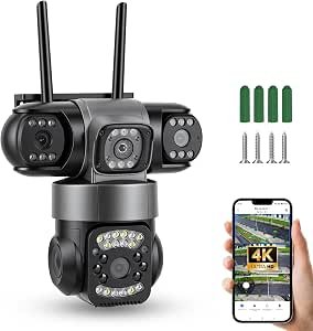 Câmera Tripla Inteligente 360° Segurança Wifi 4k Ultra Três Câmeras de 12 MP Definição e Conversação Bidirecional Rastreamento Inteligente de Movimento 110v/220v (Preto)
