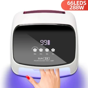 288w profissional lâmpada do prego recarregável 66leds uv led lâmpada de secagem do prego sem fio manicure com 5 ajuste temporizador sensor inteligente