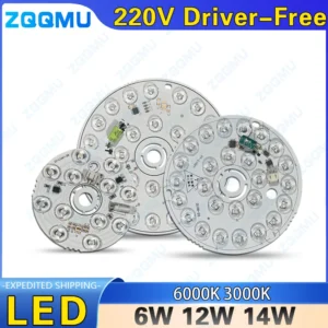 LED PCB Board Patch com lente, livre de driver lâmpada LED Bead, patch IC inteligente, fonte de luz com lente, AC220V, 6W, 12W, 18W, 2835