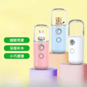 Mini umidificador facial de desenho animado, nano névoa, pulverizador de luz azul, maquiagem, hidratação da pele, nebulizador, vaporizador, cuidados com a pele