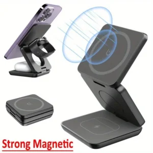 Dobrável 3 em 1 Carregador Sem Fio Rápido Carregamento Magnético para iPhone 16/15/14/13/12 Apple Watch10/9/8/7/6/5/4/3/SE Airpods3/2/Pro