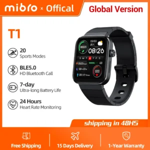 Mibro Watch T1 Versão Global 1.6Inch AMOLED HD Tela Bluetooth Chamada 2ATM Monitoramento de Fitness À Prova D' Água iOS Android Compatível Homens Mulheres Relógios Inteligentes