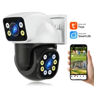 Câmera Externa Smartlife 8MP WiFi Tuya Mini IP com Telas Duplas 4MP para Proteção Residencial, IP66 à Prova d'Água, Rastreamento por IA e Alarme com Sirene
