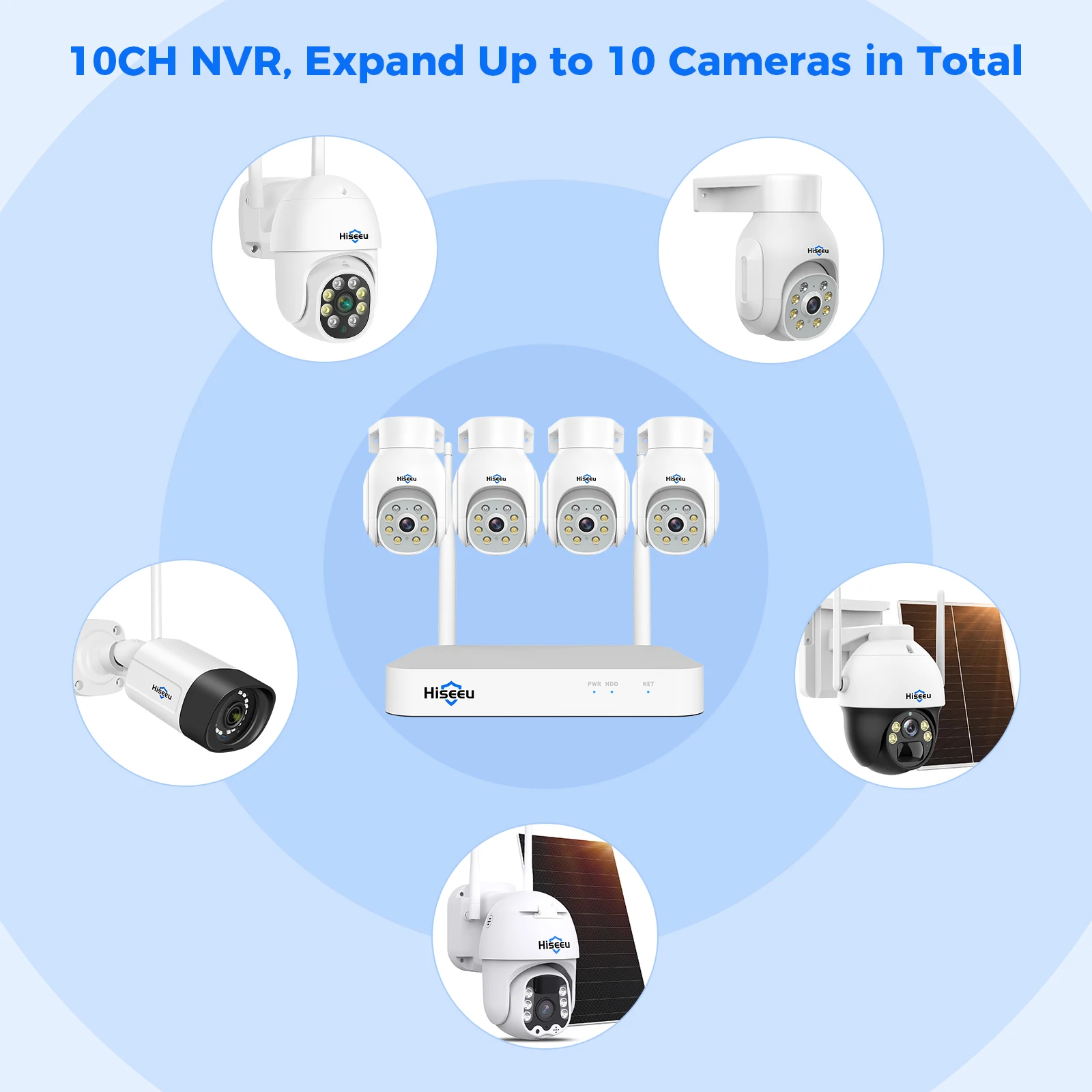 Hiseeu wifi 5mp ptz zoom digital áudio sem fio ao ar livre rua kit colorido cctv ip câmera de vigilância de vídeo sistema de segurança