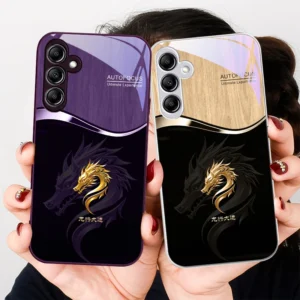 Capa de Vidro Gradiente Dragão Dourado para Samsung A20 30 22 23 24 25 26 31 32 A33 34 35 42 50 51 52 53 54 55 56 70 71 72 73