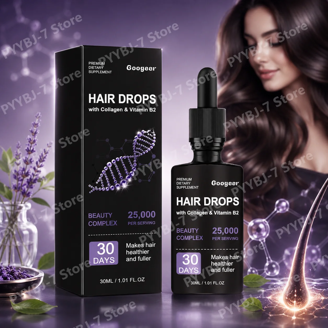 Suplemento Líquido para Cabelo, Pele e Unhas com Biotina, Vitamina B7, Colágeno e Vitamina B2, Gotas de Suporte à Beleza para Cabelos com Aparência Saudável