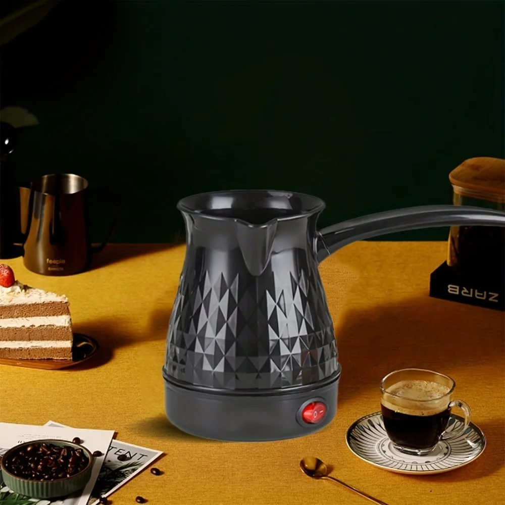Cafeteira Elétrica Turca Ergonômica de 600W com Cabo Longo e Confortável, Mini Chaleira de Espresso de Plástico para Escritório