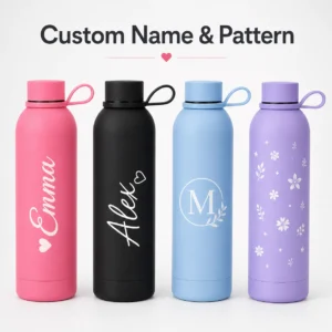 Garrafa de Água Personalizada com Nome e Padrão, Aço Inoxidável, Isolada a Vácuo, Garrafa Térmica Portátil para Viagem, Presentes Gravados
