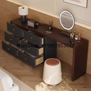 Cômoda H5.14 com gavetas, armário de armazenamento para quarto, mesa de maquiagem em madeira maciça de nogueira.