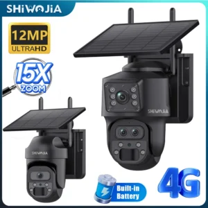 Câmera solar SHIWOJIA 15X ZOOM 4G 12MP três lentes 360 °   Ver 5W painel solar segurança ao ar livre câmera IP PTZ 7800mAh bateria UBOX