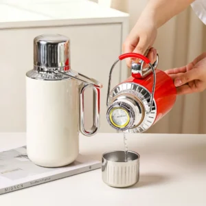 Chaleira térmica de aço inoxidável de grande capacidade com separador de chá, garrafa térmica portátil para uso doméstico.